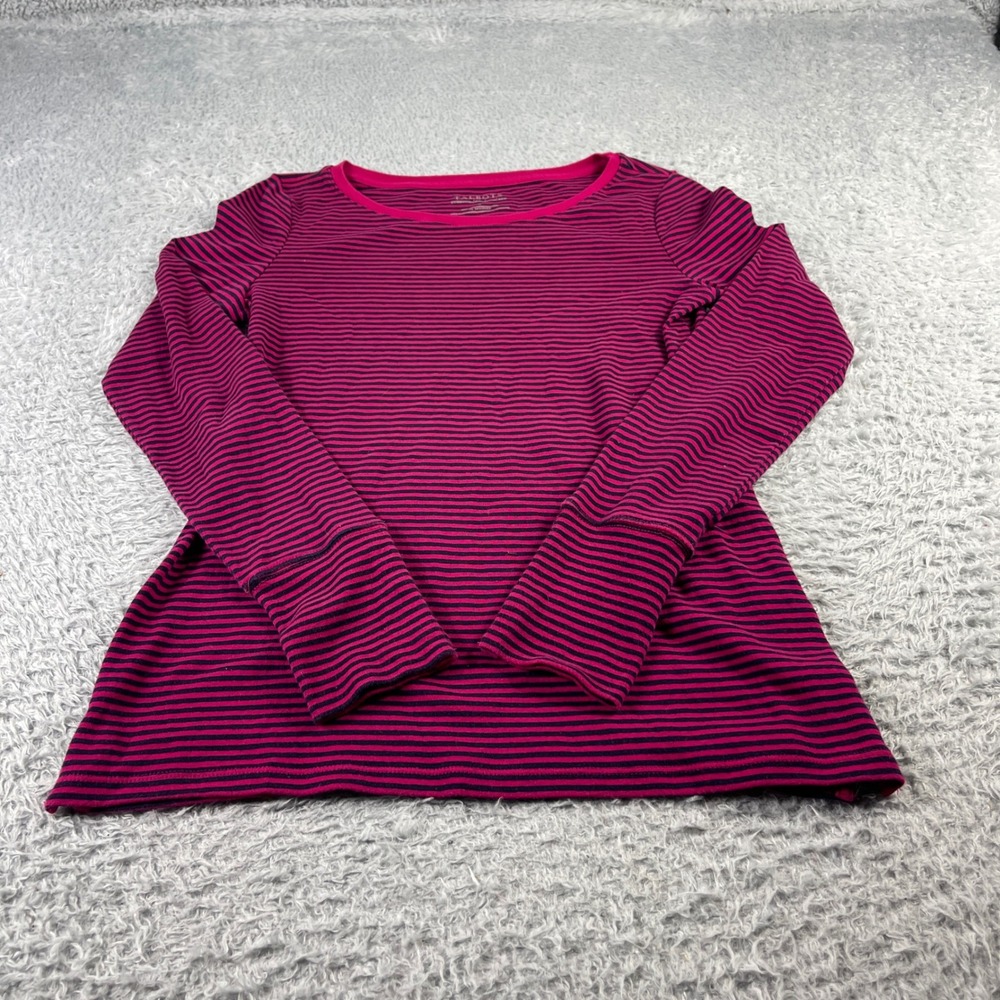 Talbots Stretch Weekend Tee Pink Navy Striped Long Sleeve Button Cuff Shirt